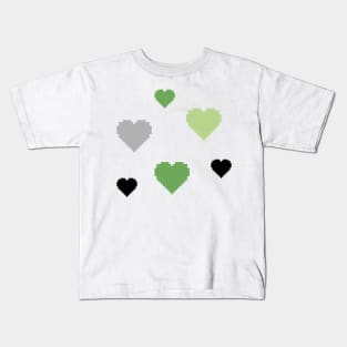 Aromantic Pride Hearts Pixel Art Kids T-Shirt